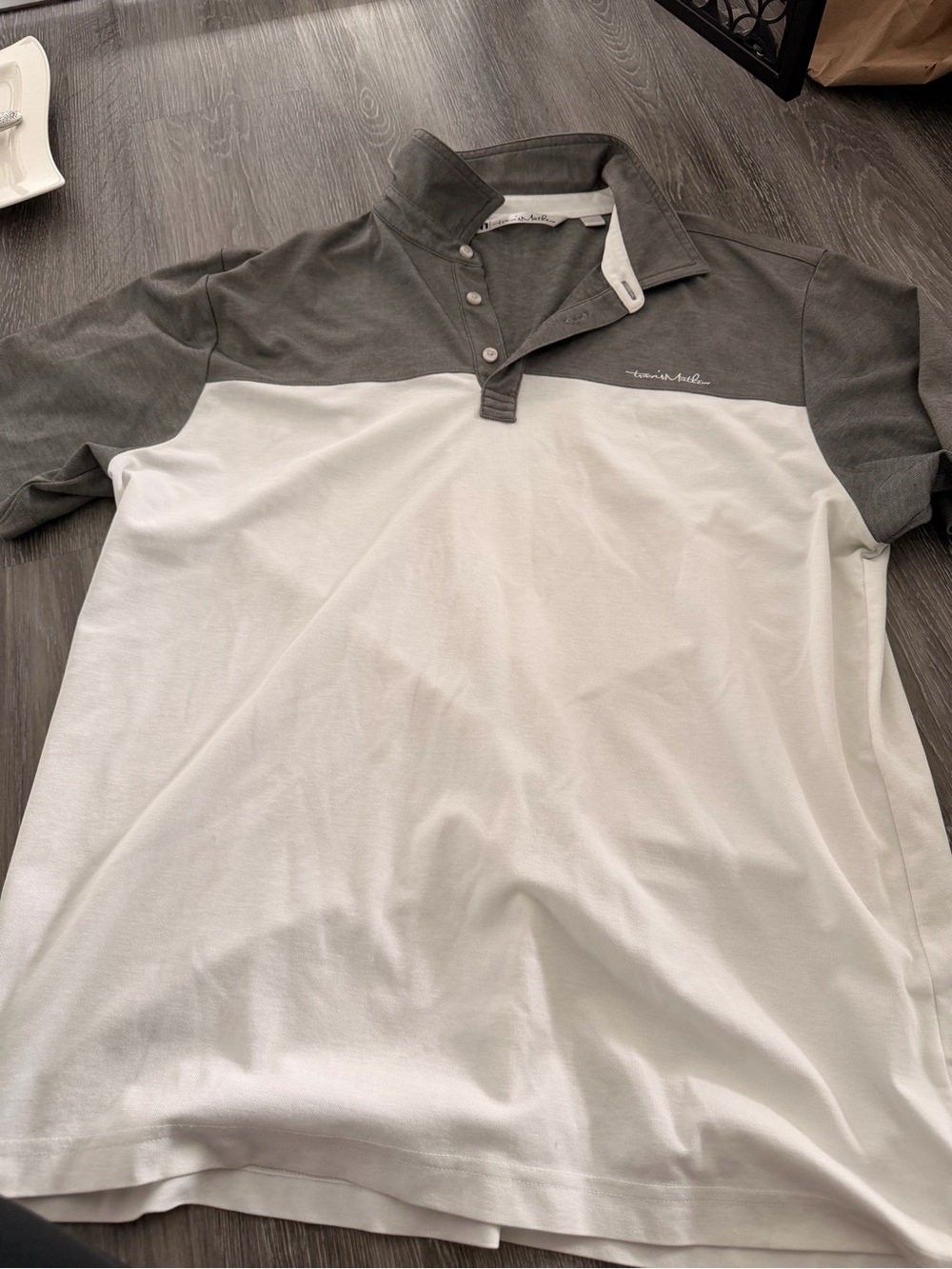 Travis Mathew Two-Tone Gray and White Polo
